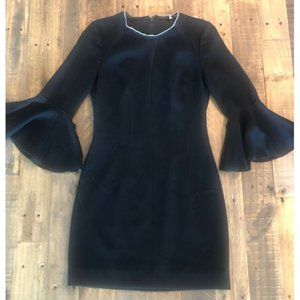 Elie Tahari Black Three Quarter Flare Sleeve Dress with Beading Detail Size 0